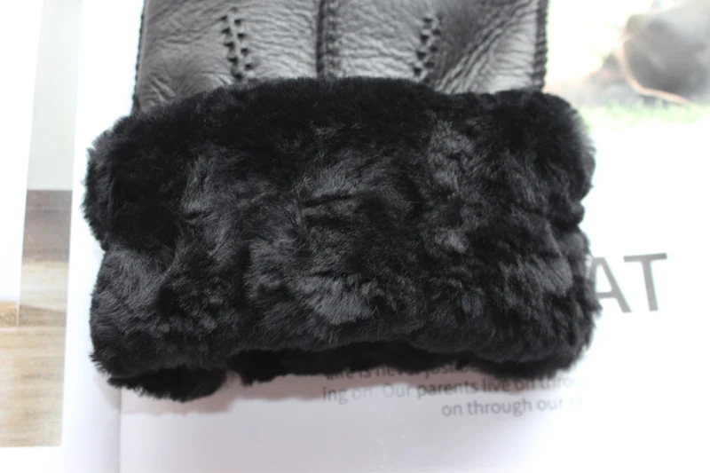 New men's sheepskin fur gloves thickened wool lining warm and cold resistant winter gloves leather