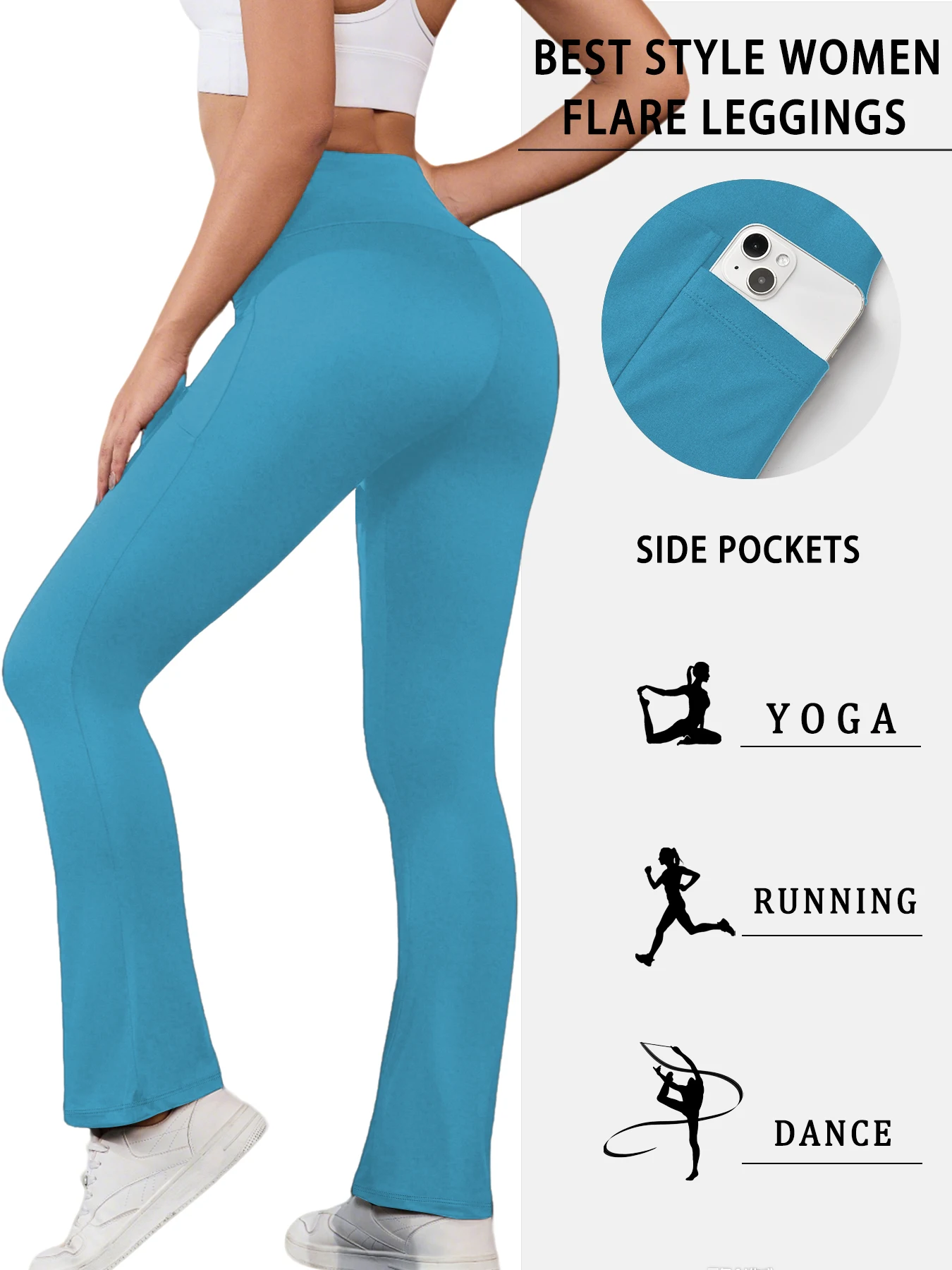 Women Super Soft Flare Pants with Pockets High Waisted Tummy Control No See Through Workout Yoga running Home Casual 2