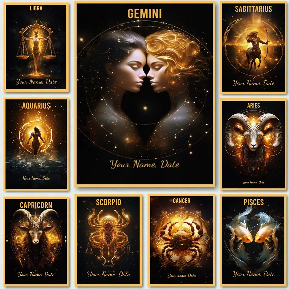 

Scorpio Sagittarius Aquarius Abstract Posters Print Zodiac Sign Canvas Painting Wall Art Picture For Living Room Home Gift Decor
