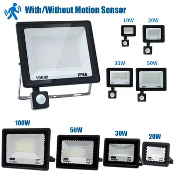 Led Flood Light Pir Motion Sensor 10W 20W 30W 50W 100W Ac220V Ip66 Waterproof Spotlight Street Floodlight Outdoor Searchlight
