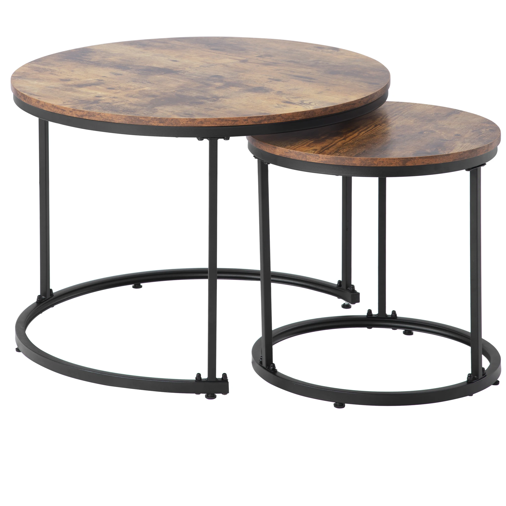 KOMHTOM Runder Couchtisch 2er Set Braun, Geschachtelter Beistelltisch Satz für Wohnzimmer – Detail 3