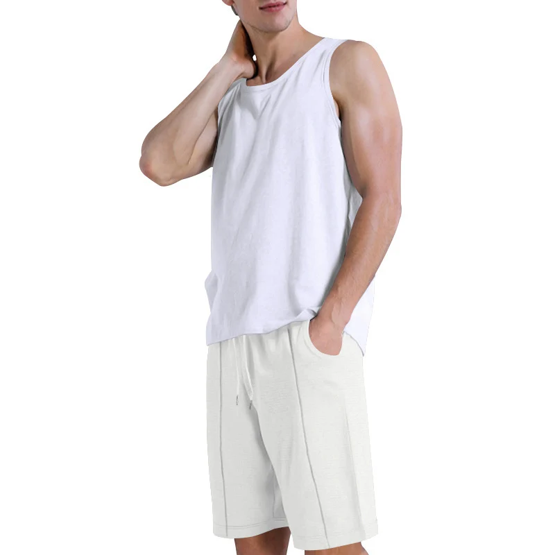 

Повседневный мужской комплект из двух предметов с вафельным принтом, спортивный дышащий Свободный Топ без рукавов и шорты, костюм для мужчин, Новинка лета 2024