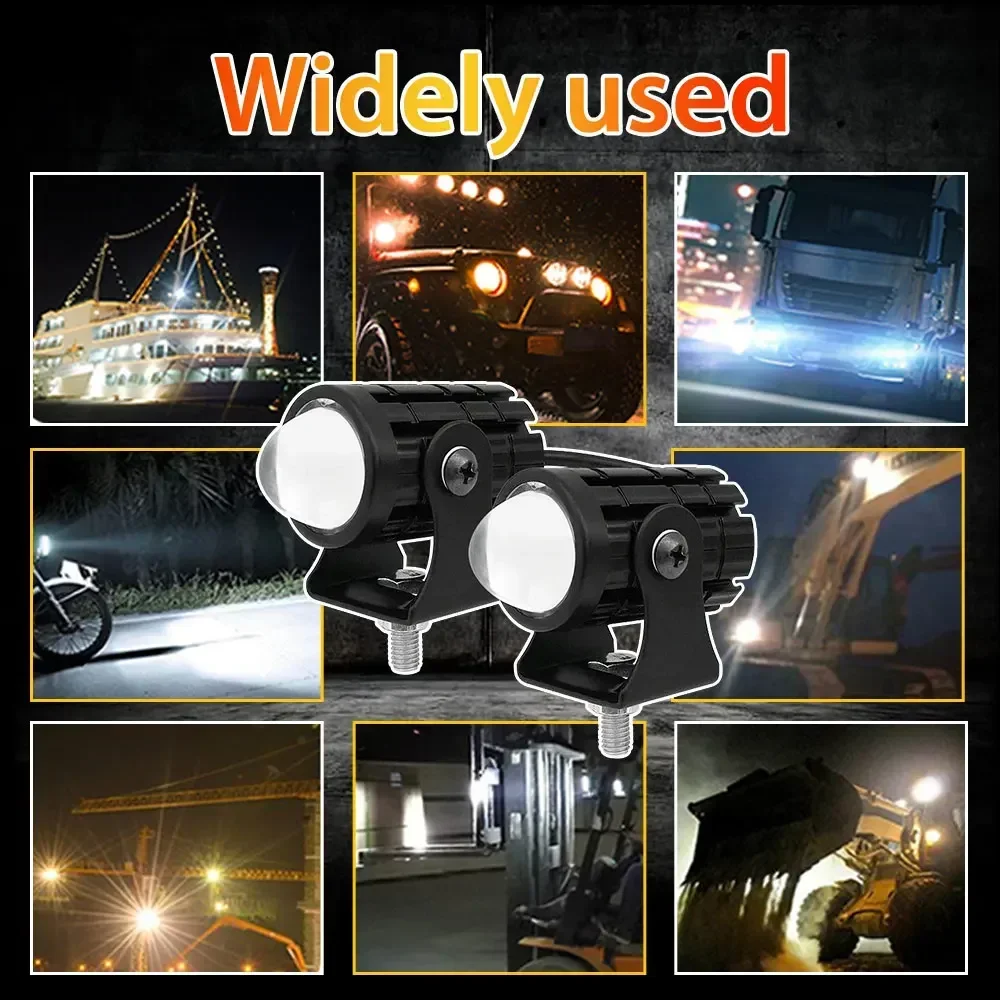 Dual Color Motorcycle LED Headlight with Switch 12V Auxiliary Spotlight Lamp Mini Projector Universal Driving Light