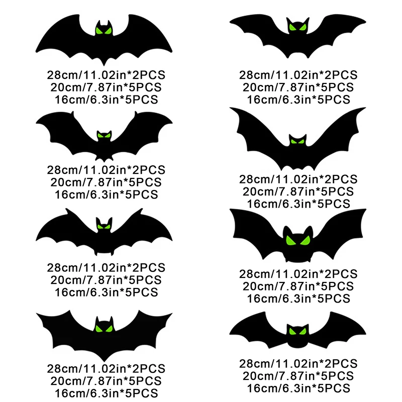 96pcs Bat Stickers 3D Halloween Bat Decorations Glow Eyes Bats 96 Pieces Scary Bats Wall Decoration For Bathroom Kitchen Home