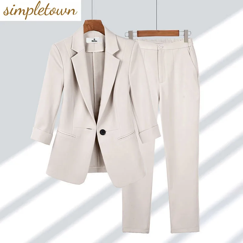 Professional Suit Women's Spring/Summer 2023 New Simple Solid Color Advanced Temperament Slim Fit Suit Two Piece Set