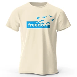 Freedom Letter Printed Cotton Oversized Graphic T-Shirt - S (Beige)