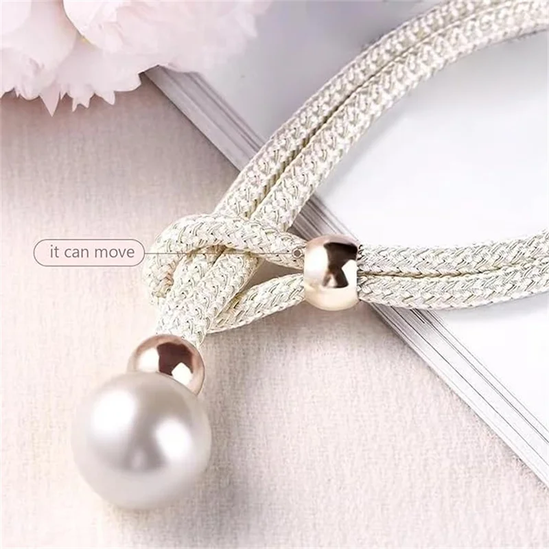 1/2pcs Pearl Curtain Tiebacks Decorative Fixings Rope Tiebacks No Punch Adjustable Pull-outs