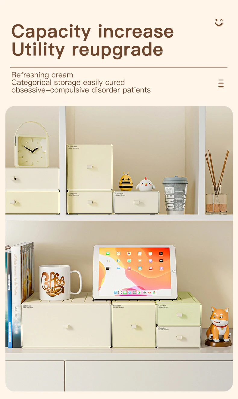 Description Picture 5 of itemMacaron color Cosmetics Household Storage Box Dressing Table Skincare Product Lipstick Shelf Organizing Box Drawer Style Storage