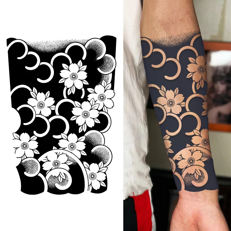 

Fashion Wave Cherry Blossom Stripe Waterproof Juice Tattoo Stickers for Woman Man Body Arm Thigh Temporary Tattoos