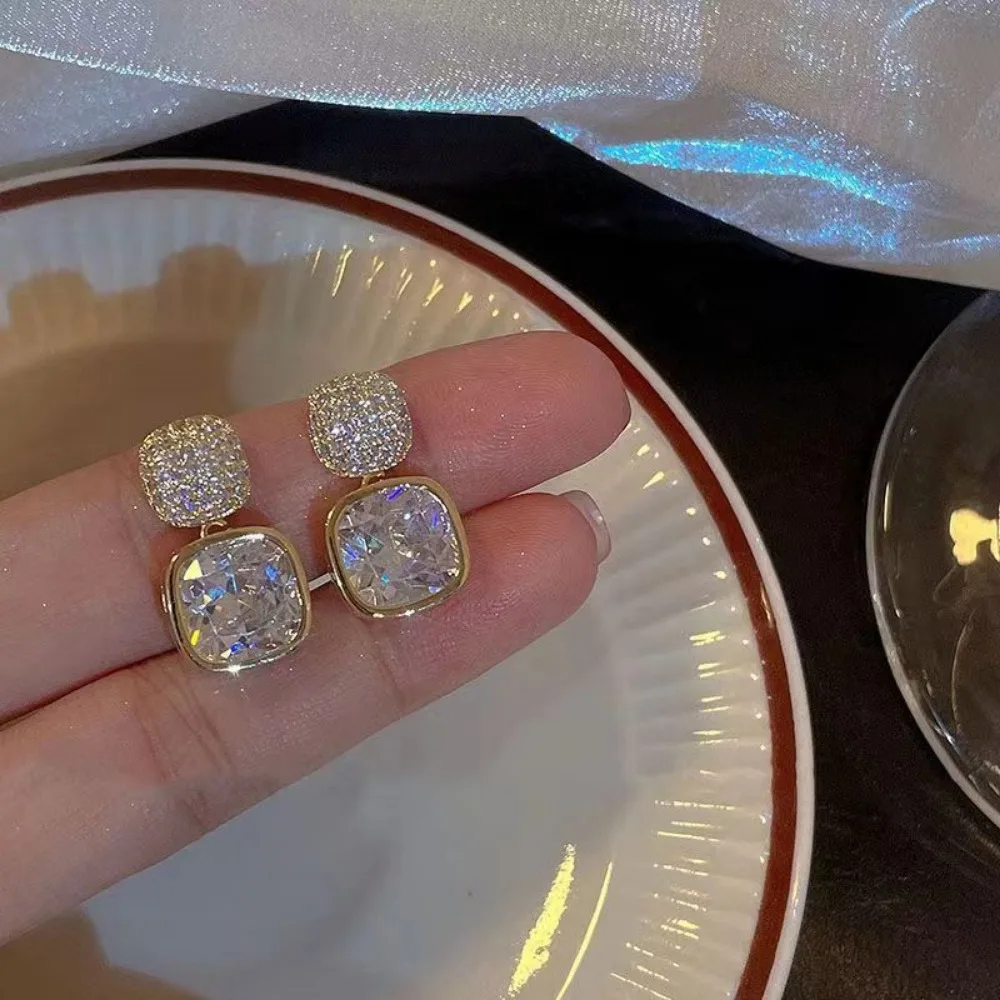 

New Square Colorful Zircon Ear Stud Earrings for Women Personality Fashion Daily Wear Accessories Party Jewelry Birthday Gift