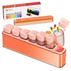 Compact Pill Organizer Travel Case | Detachable Daily Dispenser with Color - Coded Compartments (Orange)