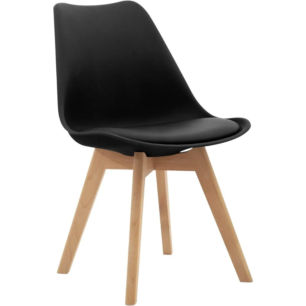 

CangLong Mid Century Modern Side Chair with Wood Legs for Kitchen, Living Dining Room, Set of 1, Black