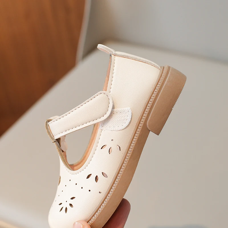 Unishuni T-Strap Mary Jane Shoes mary jane shoes girls flats For Baby Girls Children Hollow-Out Vintage Non-Slip Flats Princess Beige Brown Dress Shoe 21-30