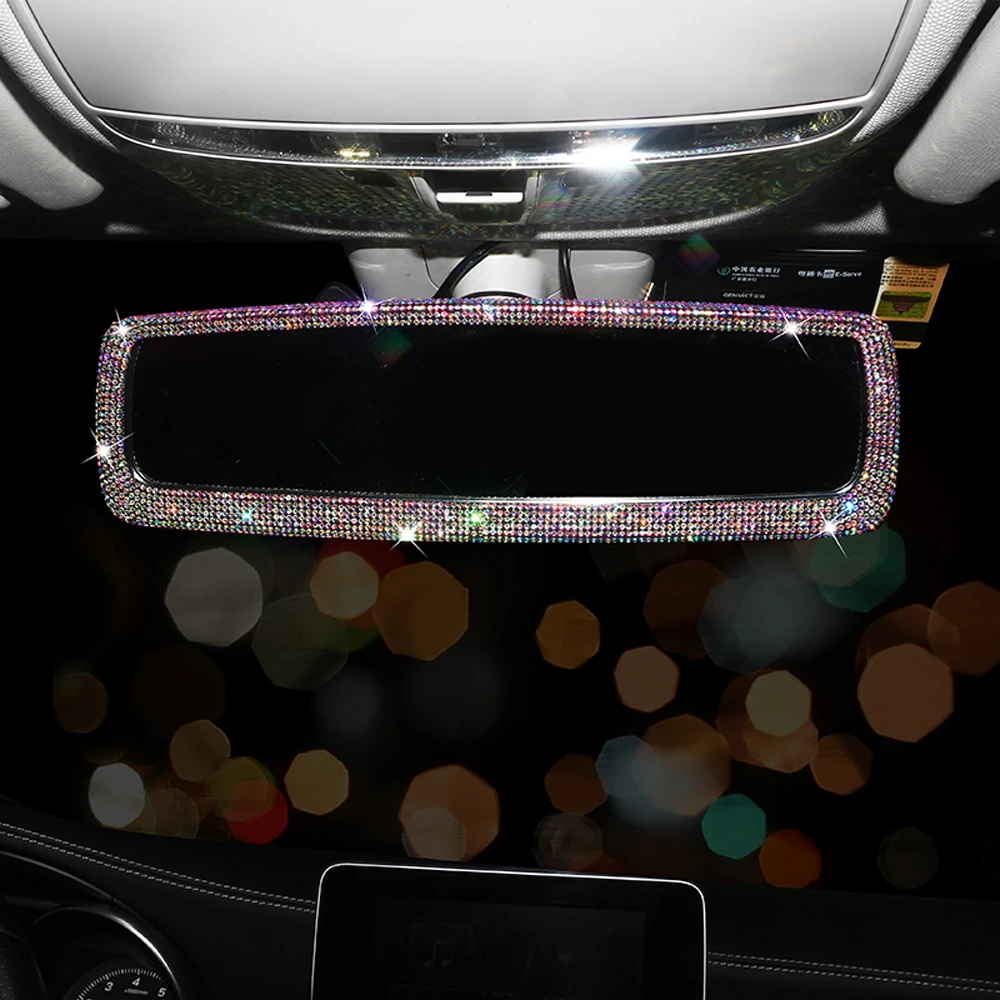 Shiny Rhinestone Car Rearview Mirror Cover Decorative Bling Auto Rear View Mirror Auto Case Rear Interior Car Accessories