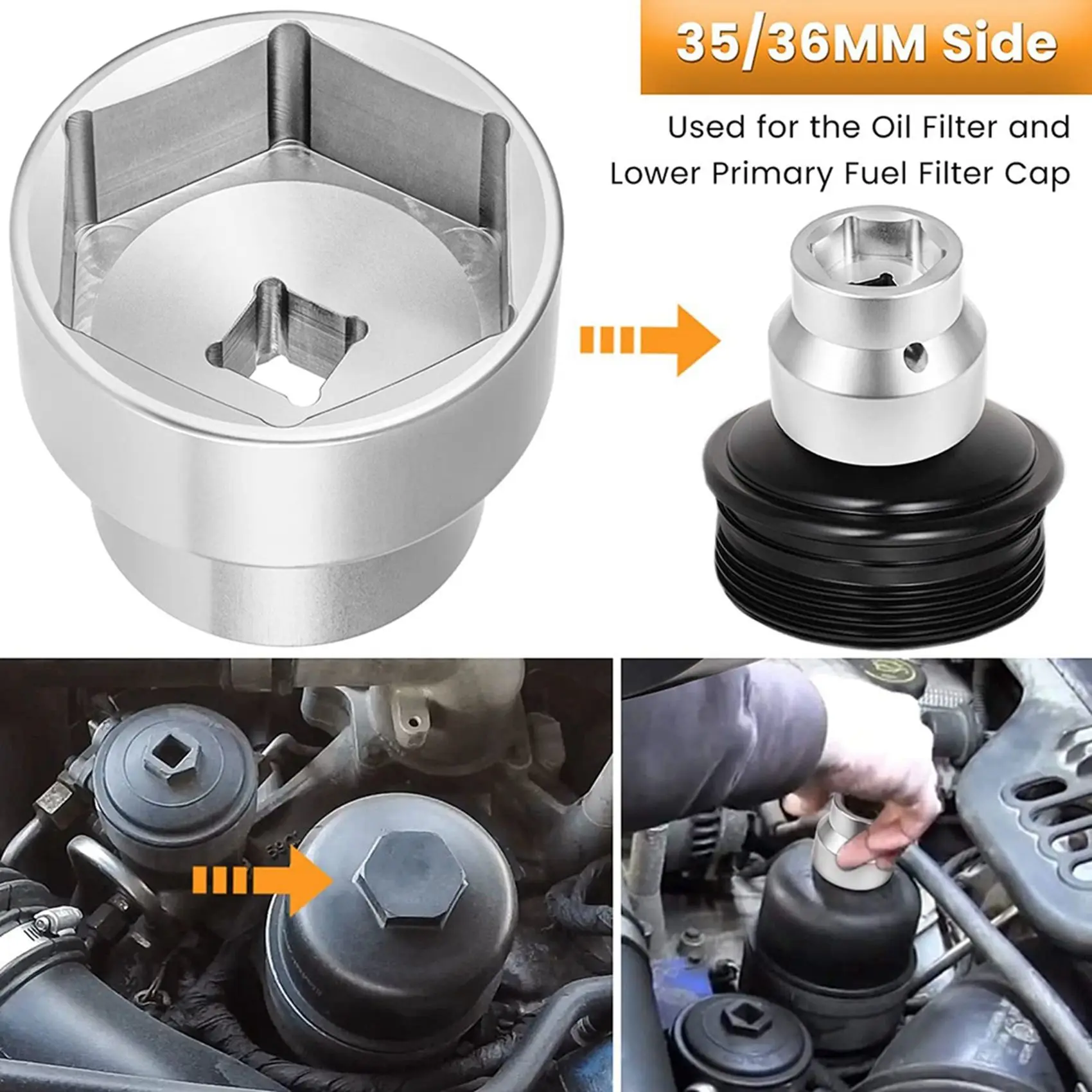 연료 필터 및 오일 필터 소켓, 포드 6.0L 6.4L 2003-2010 용 리무버 및 인스톨러 어시스턴트, 24mm, 36mm