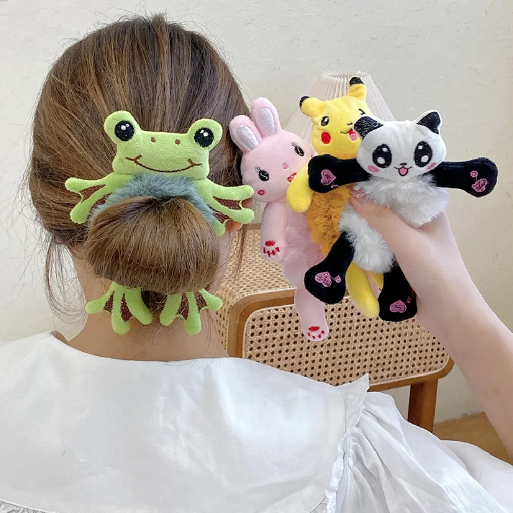 1 Stück Haargummi Mädchen Frosch Plüsch Grün Haargummi Dutt Niedliches Lustiges Haarband Elastische Scrunchies für Frauen Pferdeschwanz-Frisur – Detail 5