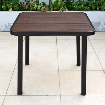 Nuovo tavolo da esterno Tavolo da pranzo rettangolare marrone da 85 cm Tavolo da pranzo da giardino per esterni Tavolo impermeabile in legno-plastica 1
