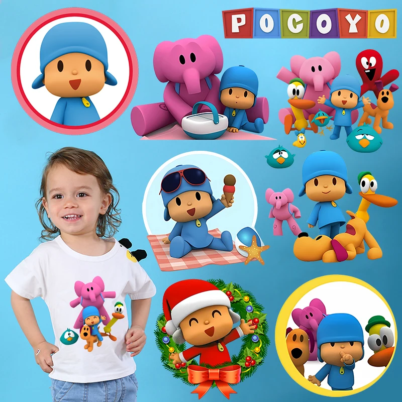 Pocoyo Wärmeübertragungsaufkleber Niedliches Elly Pato Shirt DIY Dekoration Applikation Cartoon Bügelaufkleber Lustiges Geburtstagsgeschenk