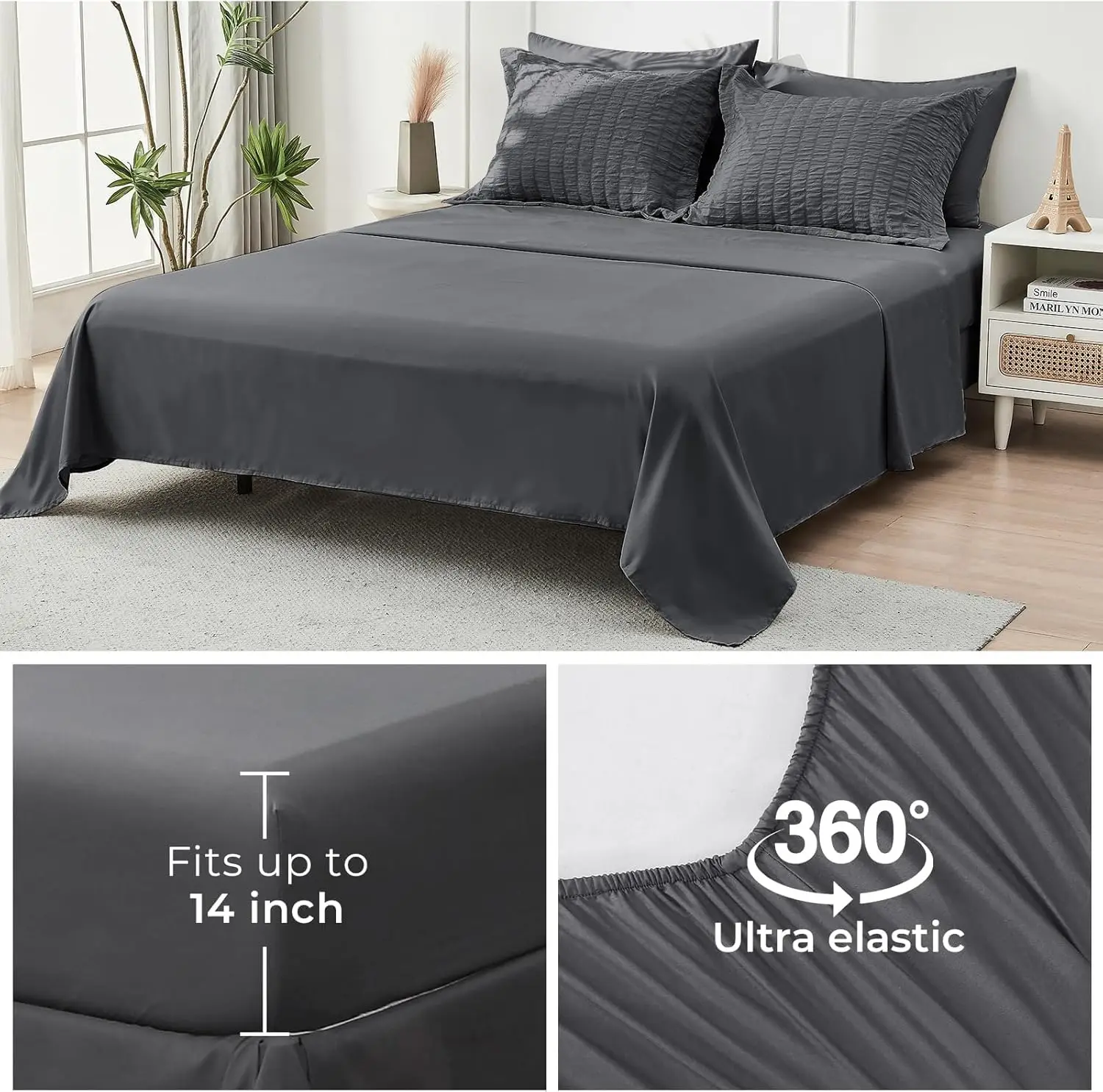 HYMOKEGE Queen Comforter Set Seersucker 7 Pieces, All Season Luxury Bed in a Bag for Bedroom, Bedding Set with Comforters 6