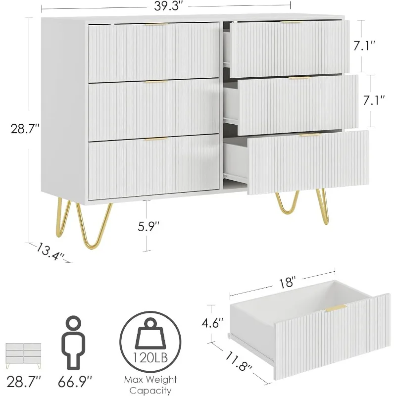 

6 Drawer Dresser, Drawer Chest, Tall Storage Dresser Chest Cabinet Organizer Unit , Big Dresser for Bedroom, Living Room