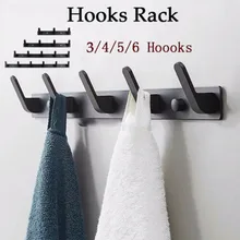 

Black Space Aluminum Hook Wall Mounted 3-6 Hooks Coat Clothes Door Holder Rack Wall Hanger Laundry Room Bathroom Accessories