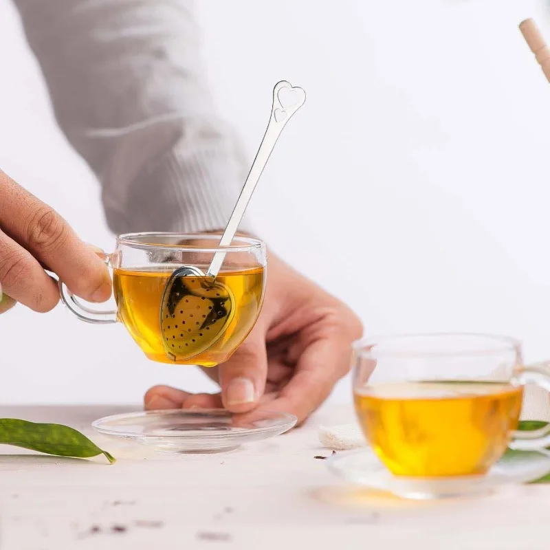 10/1pc Handle Heart-shaped Tea Filter Stainless Steel Mesh Heart Shaped Tea Strainer Spoon Infuser Spoon Kitchen Accessories