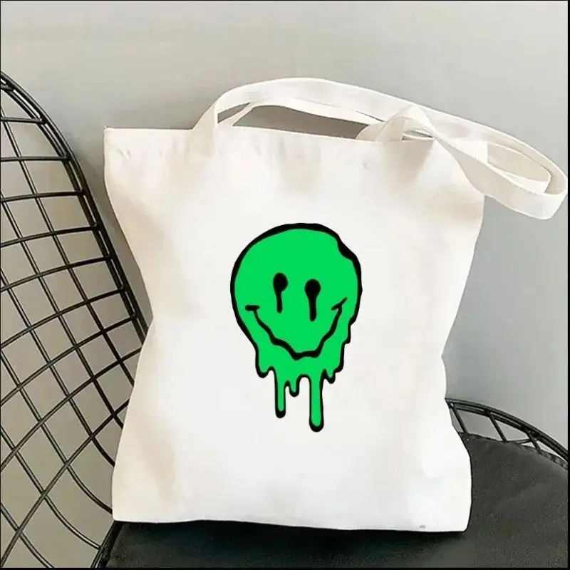 Funny Harajuku Smile Shoulder Bags Kawaii Fashion Tote Handbag Girl Canvas Environmental Large Capacity Portable Shopping Bag 2