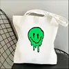 Funny Harajuku Smile Shoulder Bags Kawaii Fashion Tote Handbag Girl Canvas Environmental Large Capacity Portable Shopping Bag 2