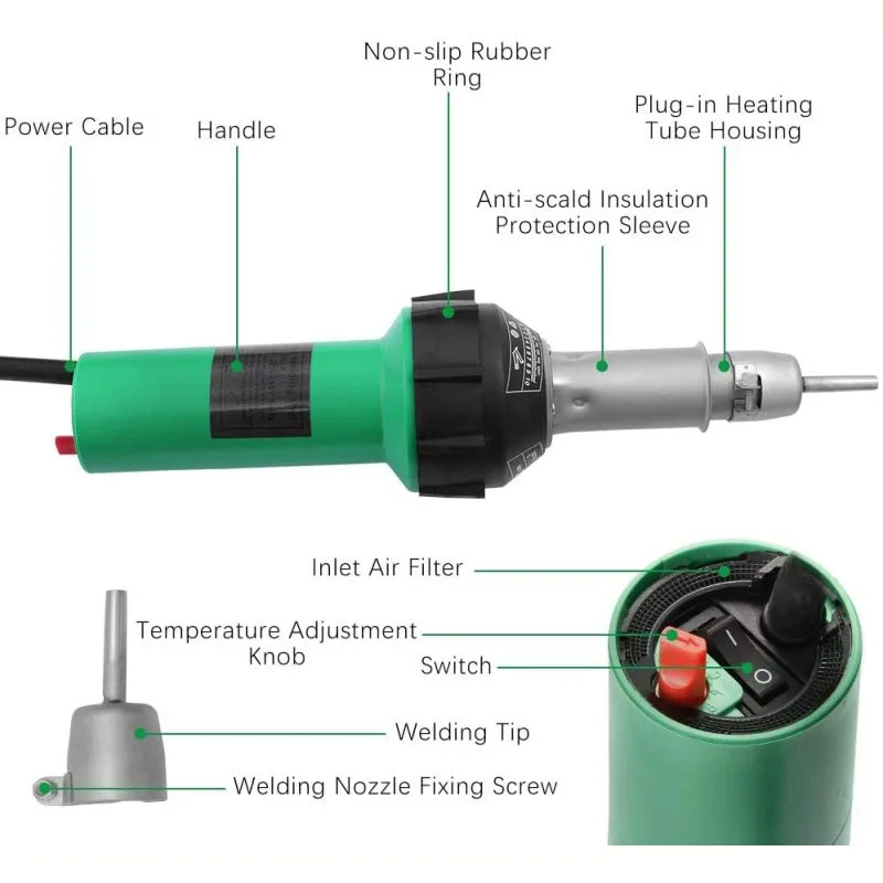 220V 1600W Integrated Plastic Welding Gun Temperature Adjusting Plastic Welding Torch Hot Air Torch Heat Gun With Tool Set 2