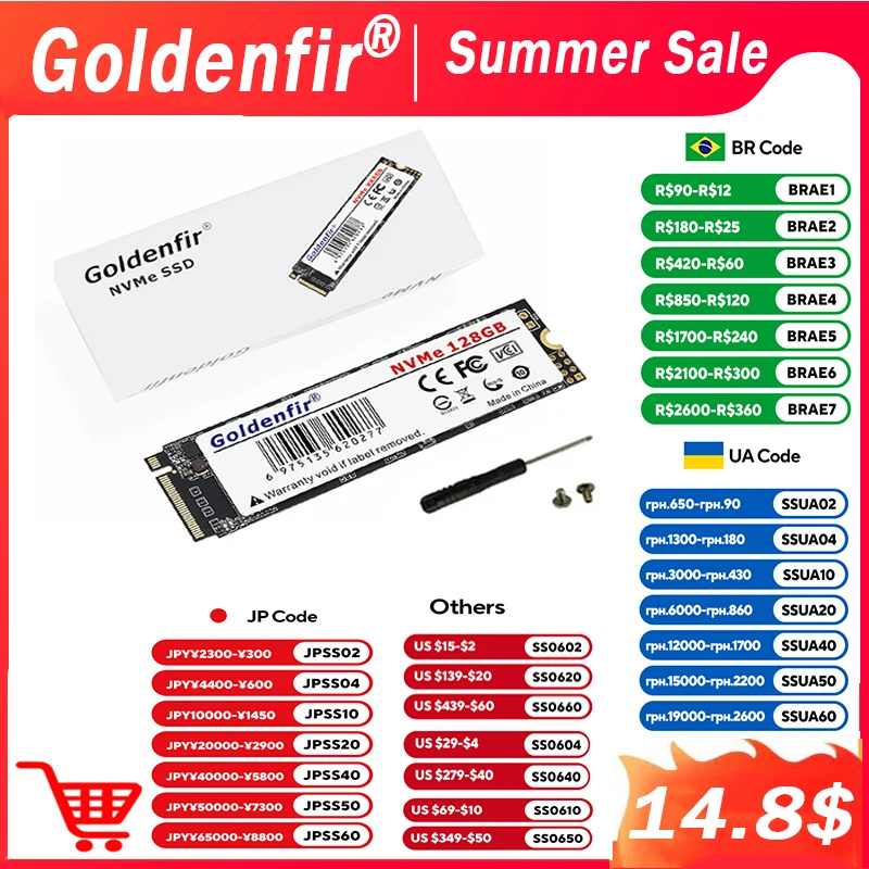NVMe SSD 128GB 256GB 512GB 1TB Goldenfir T650 M.2 Solid