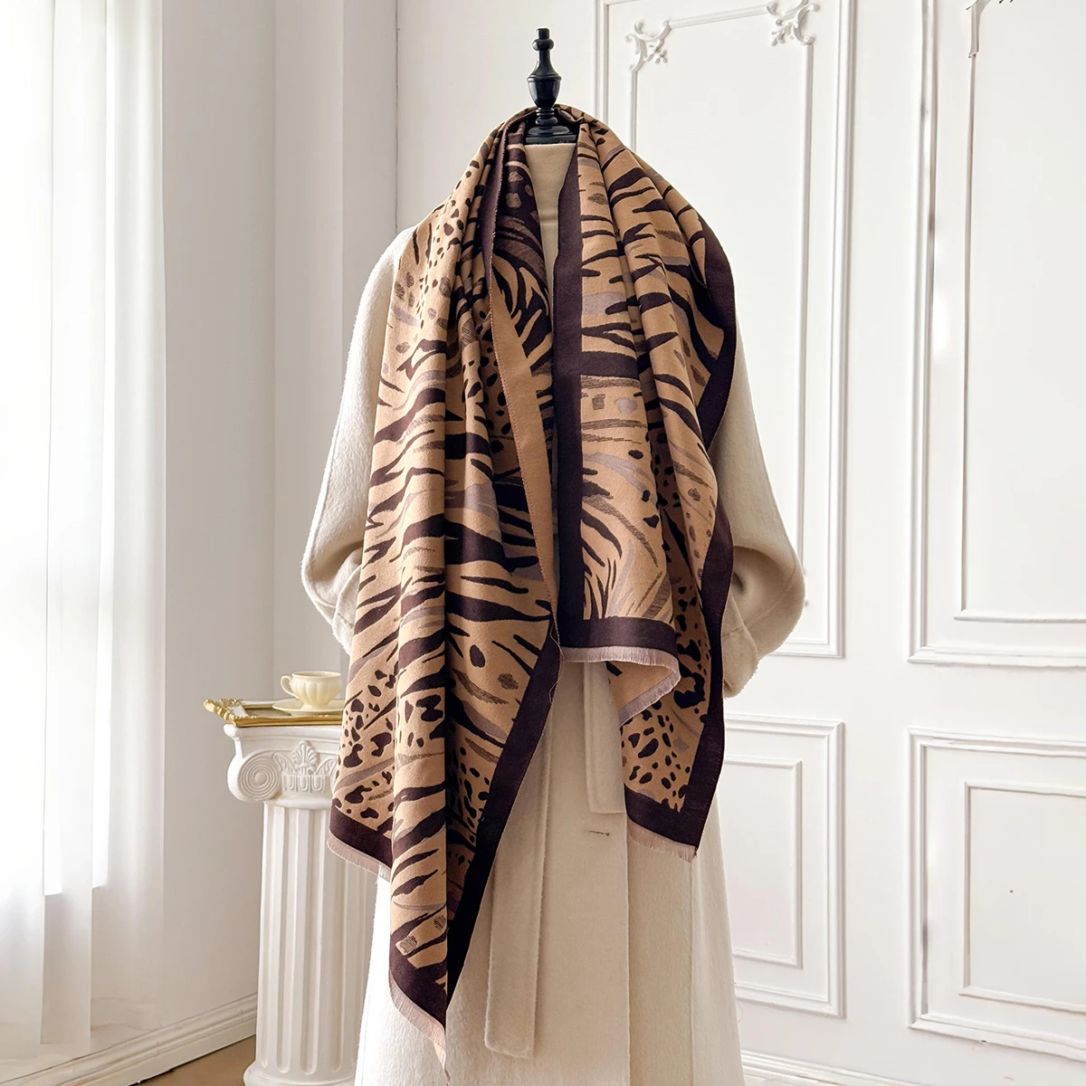 2025 Elegant Ladies' Jacquard Pashmina Winter Thick Warmth Double Sided Tassel The Shawl Coldproof Windproof Blanket Scarf