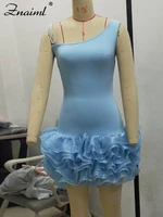 Znaiml Women Blue Stretchy Mini Dresses With Pearls Ruffles Trimmed Bottom Sexy Sheath Short Guest Birthday Party Wedding Gowns - Image 5