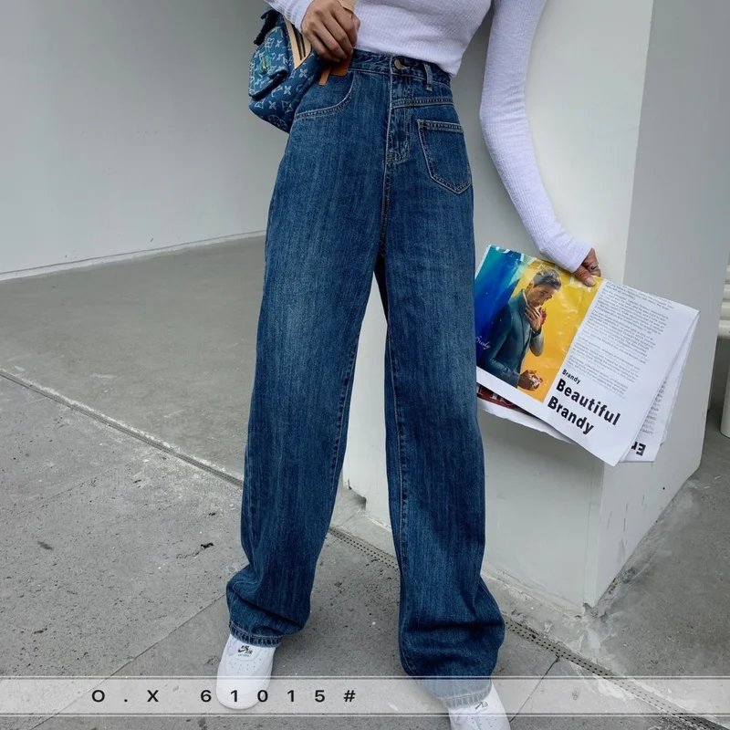 Pantalones Vaqueros Y2K De Cintura Alta Para Mujer - Corte Recto Y Ancho, 100% Algodón, Con Bolsillos Grandes, En Color Negro