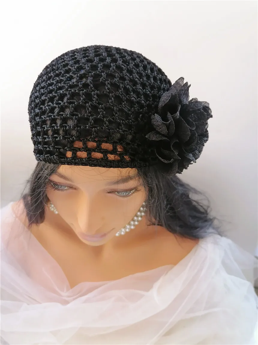 

Black Nets Beanie Womens Caps Vintage Girls Bonnet Bohemia Style Flower Hats Floral