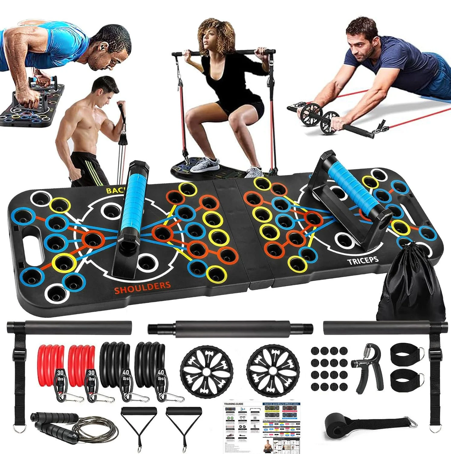 Planche De Push Up Avec 20 Accessoires - Gym, Pilates, Barre - Fitness Maison