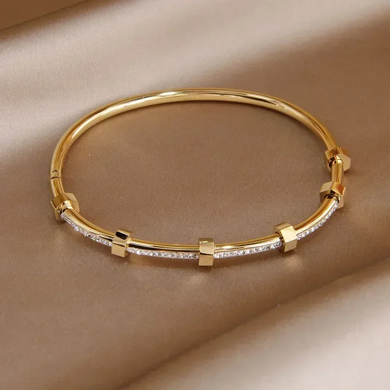 Stainless Steel Bracelet Classic Open Bangles&bracelets for Women Fashion Brand Jewelry Delicate Full Crystal Bangles
