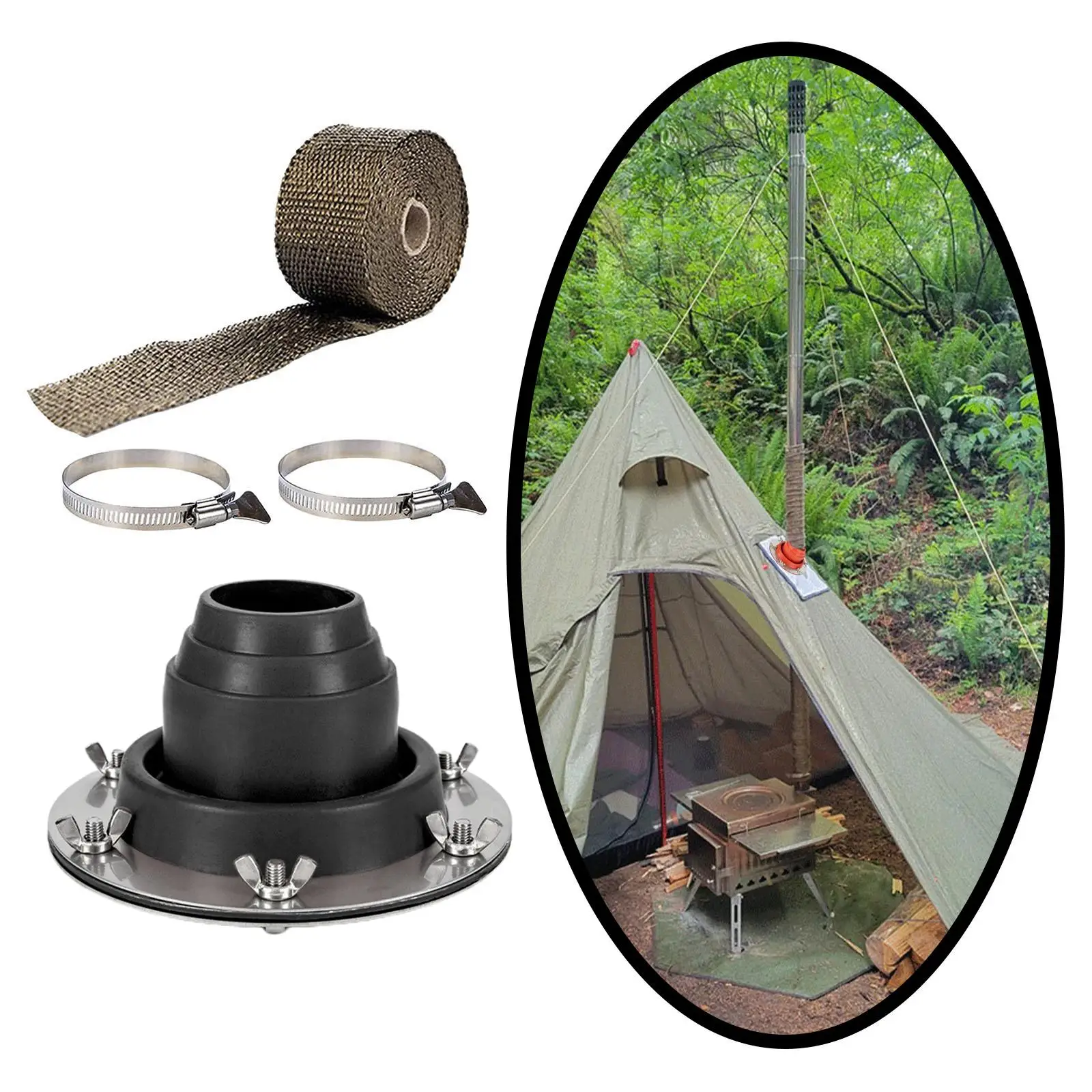 

Tent Stove Jack Roof Jack Pipe Boot,Outdoor Camping Yurt Tent Roof Stove Jack,Roofing Pipe Flashing with Clamps for Bell Tent