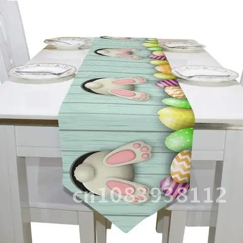 

Spring Decor Easter Bunny Tail Table Runner Easter Eggs Hunt Rabbit Tabletop Decorations Linen Tablecloth Easter Decorations Fo