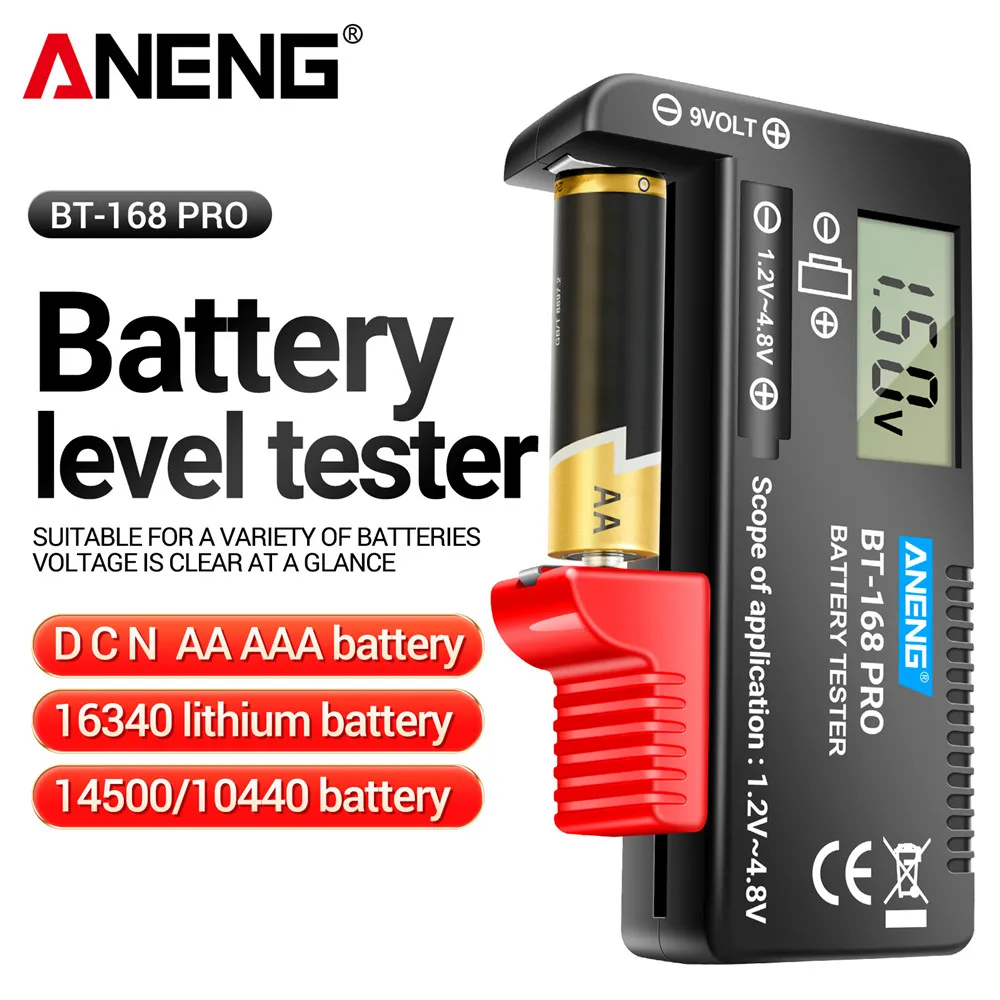Battery Tester BT-168 PRO LCD Digital Power Test Display Cell AAA AA 9V 16340 Universal Analyzers Tools