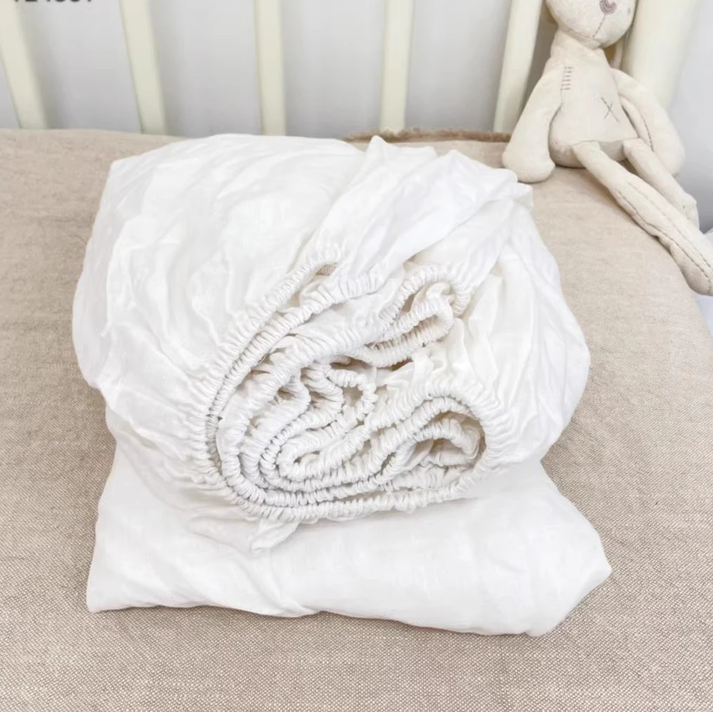 Pure Linen Fitted Bed Sheet With 360 Elastic Band Quilted Mattress Protector Cover for Single Double King Queen Size Bedsheet