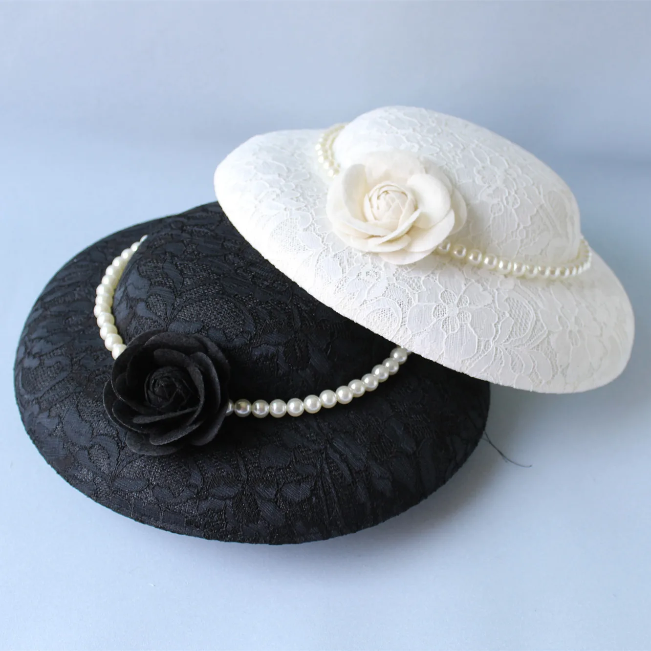 Bridal French Style Wide Brim Hat Elegant Lady Bucket Hat with Pearl and Camellia Women Banquet Church Hat