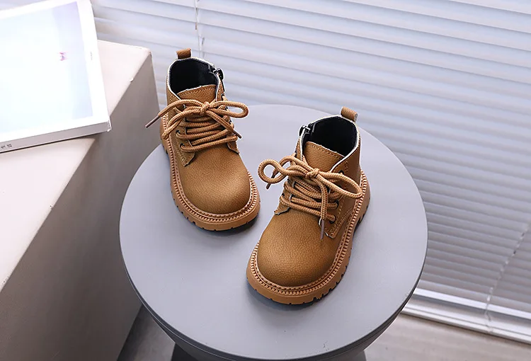 Marke Designer Kinder Kurze Stiefel Einfache Reine Farbe Schuhe für Kinder Mädchen Jungen Casual Lace Up Student Schuh Kind Stiefel – Detail 11