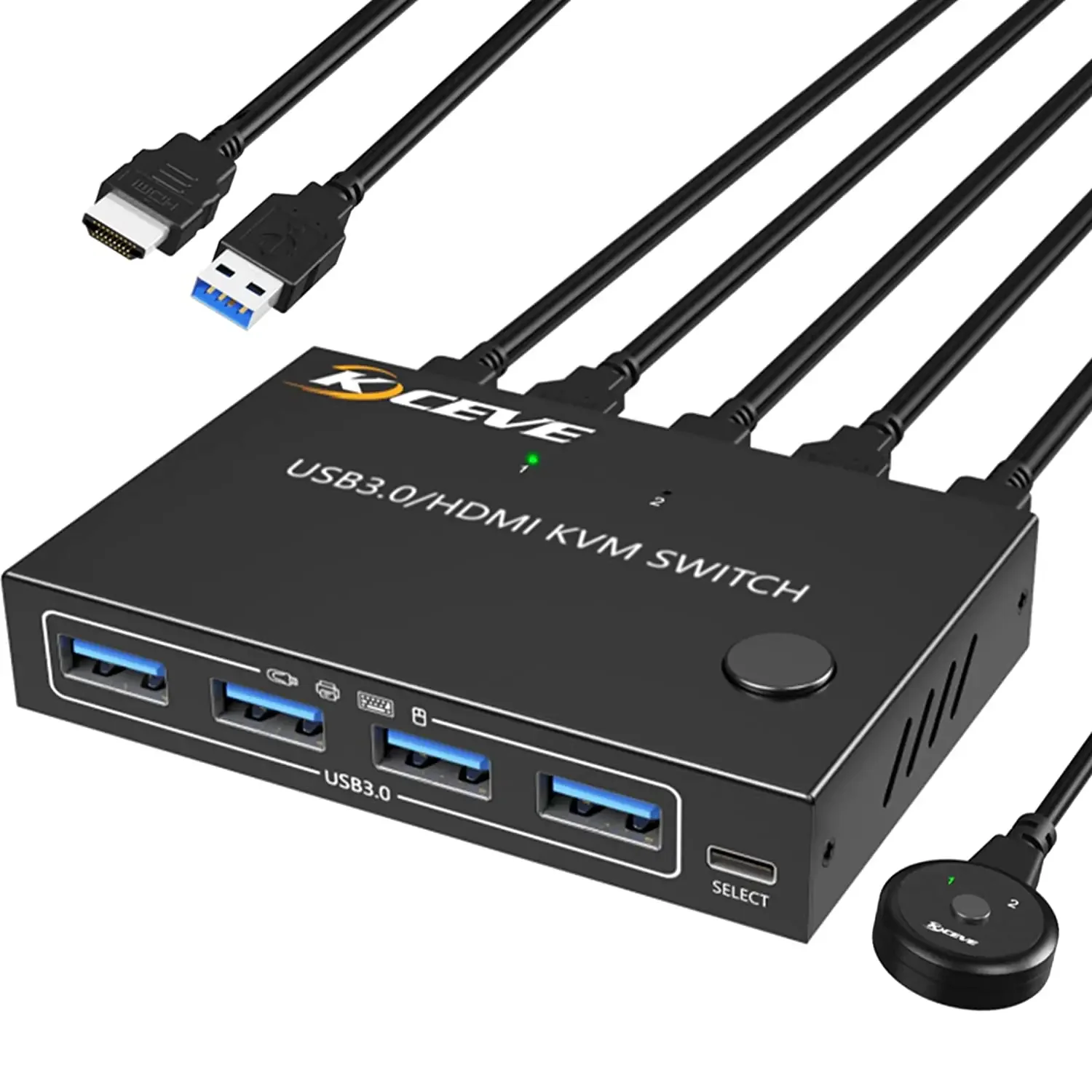 Kceve Usb 3.0 Kvm Switch Hdmi 2 Porte Supporto 4K @ 60Hz Simulazione Edid, Switch Usb Hdmi Per 2 Computer Condividi 1 Monitor E 4 Usb 3