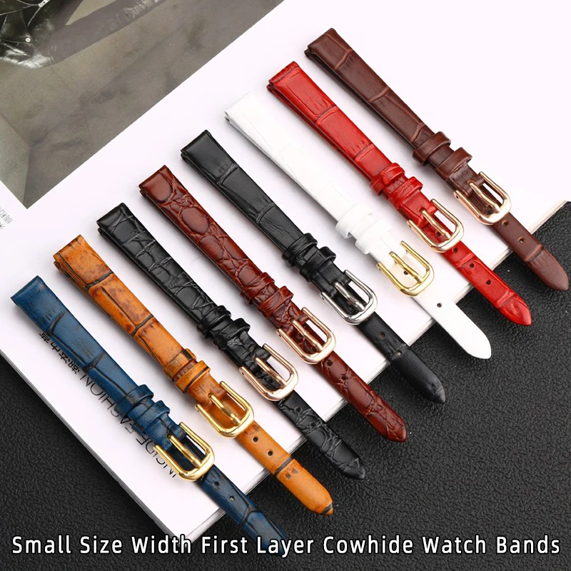 

Soft Geunine Leather Watch Band Women's Strap 6mm 8mm 10mm 12mm 14mm Small Size Width First Layer Cowhide Watch Bands Belt