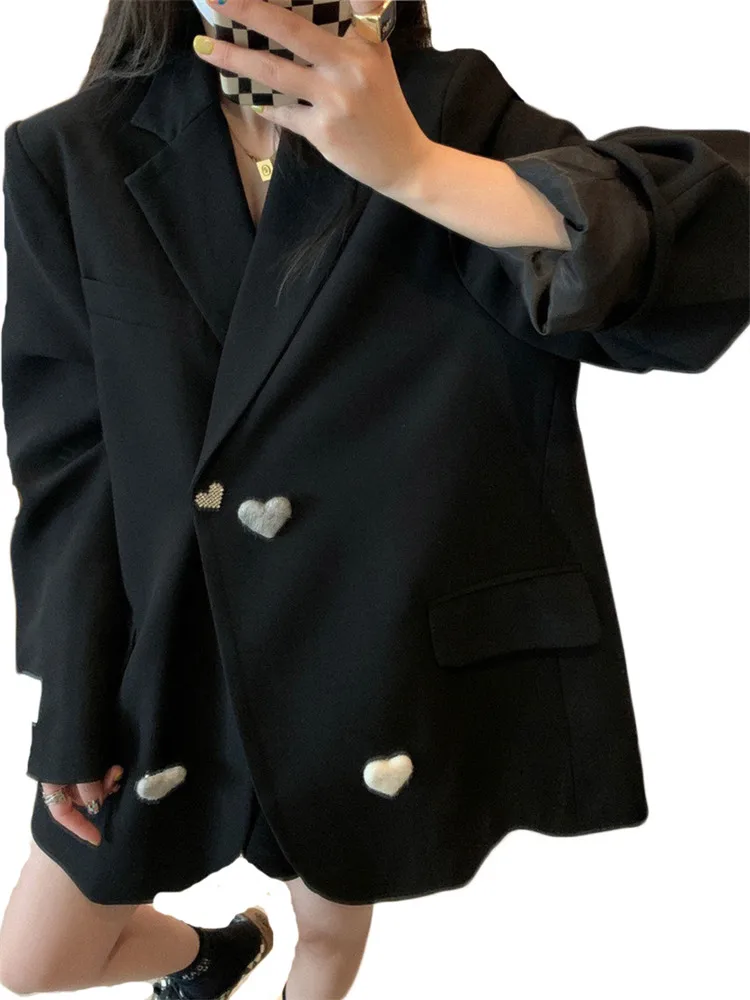 

Love Button Black BF Style Blazer Suit Jacket Spring And Autumn New Fashion Official Ladies Long Sleeve Mujer Vestido N1544