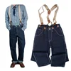 Men Striped Jeans Loose Railway Work Overalls Pants Strap Denim Pants Wide Leg Stripe Pants 1