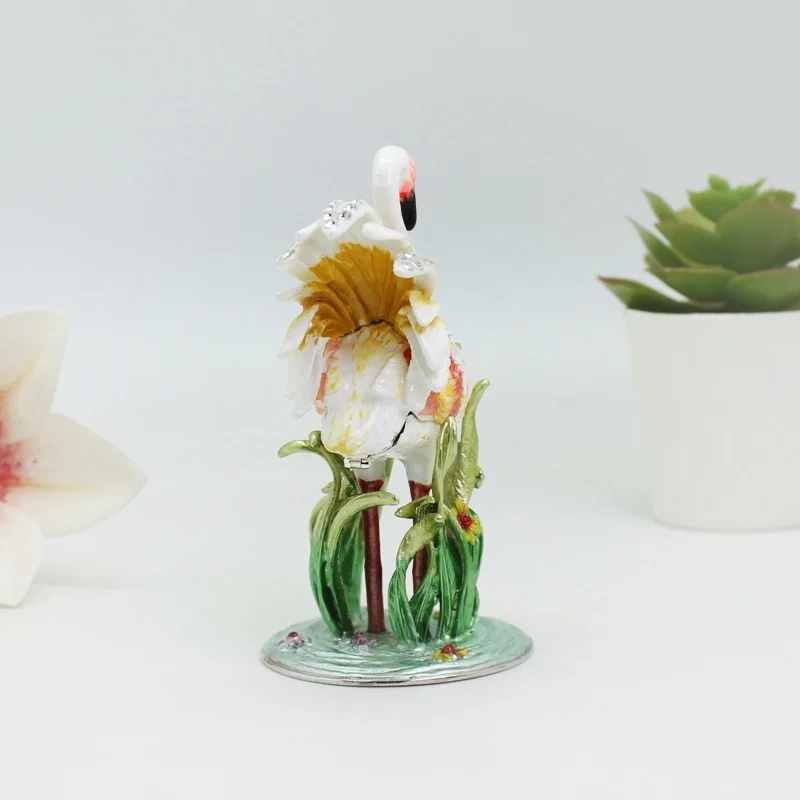 Flamingo Trinket Box Metal Enameled Bird Animal Figurines Collectable Wedding Jewelry Ring Holder Organizer mini storage boxes