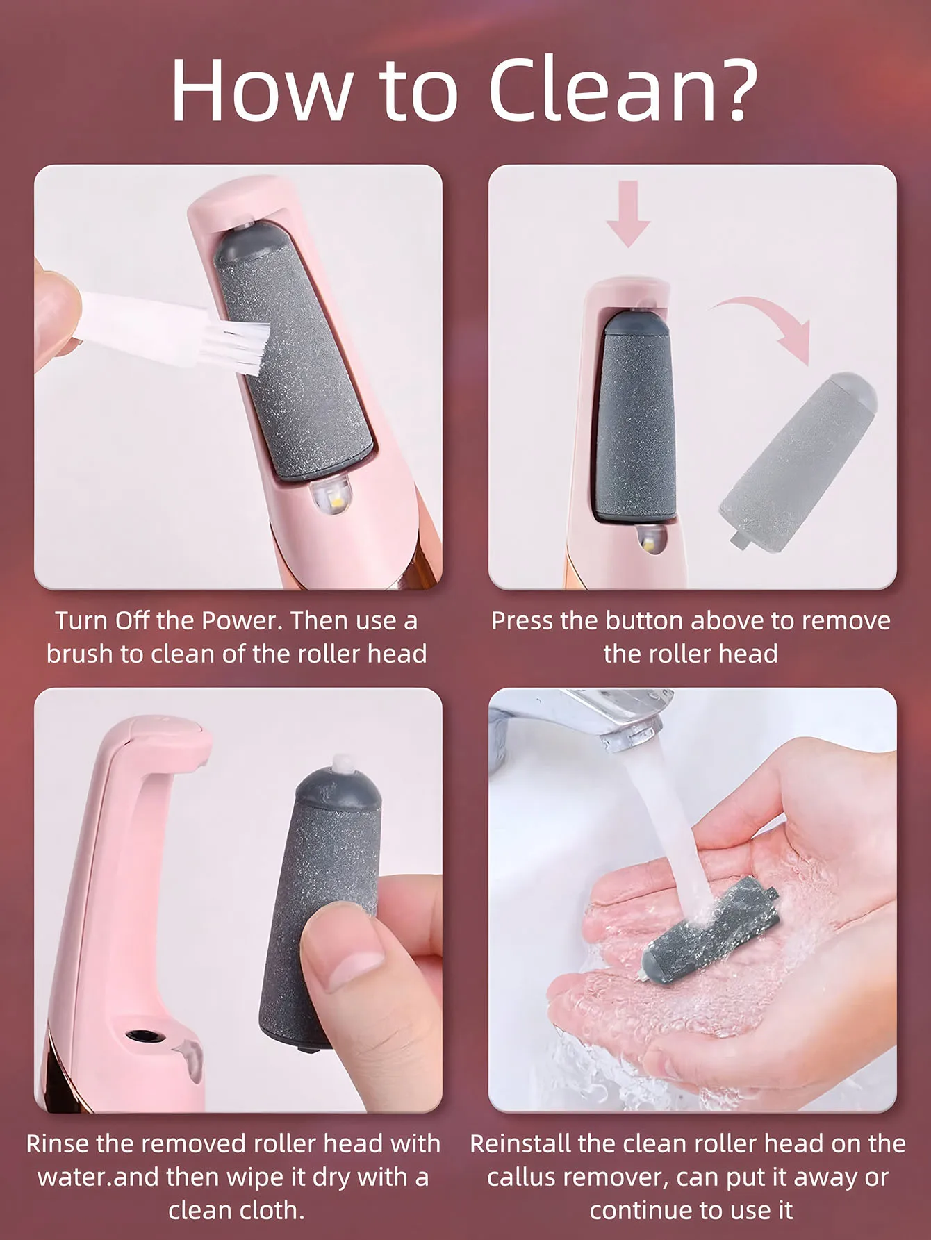 Electric Foot Grinder Pink Tool for Skin Care and Healing