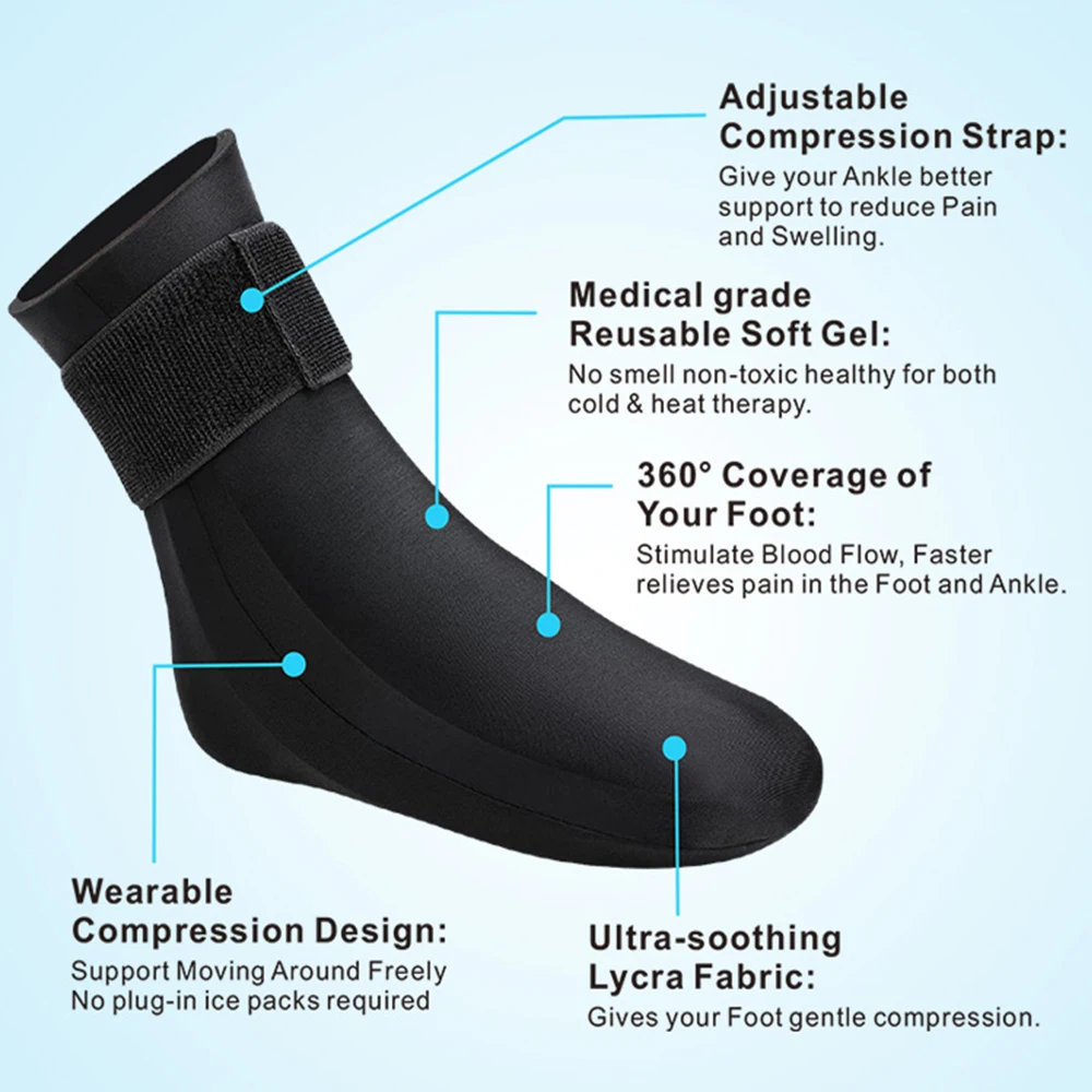Foot Ice Pack Wrap for Plantar Fasciiti Reusable Cooling Sock Hot Cold Therapy Gel Foot Ice Pack for Ankle Pain Relief Arthritis
