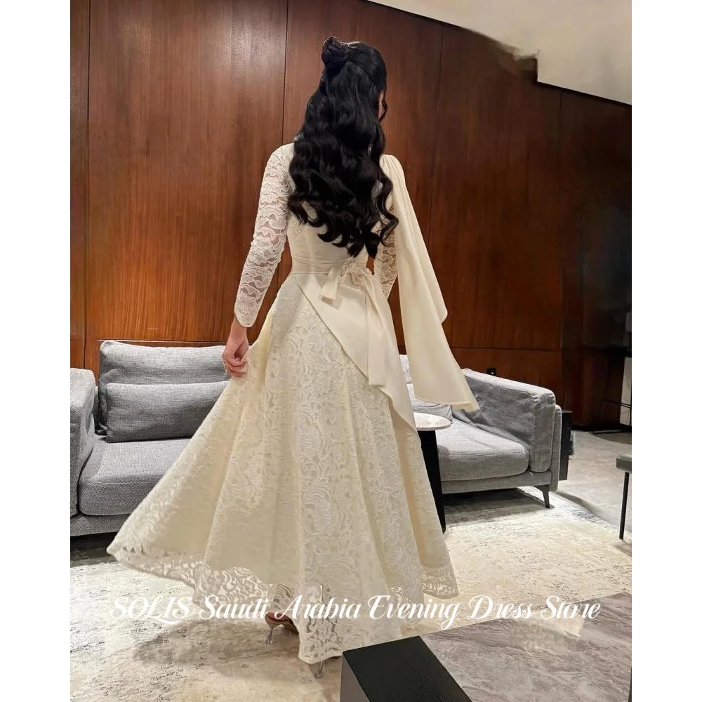 SOLIS Ivory Evening Gown High Neck Lace Formal Prom Dress with Asymmetrical Overlay Floor-Length Party Gown For Women Customized 1